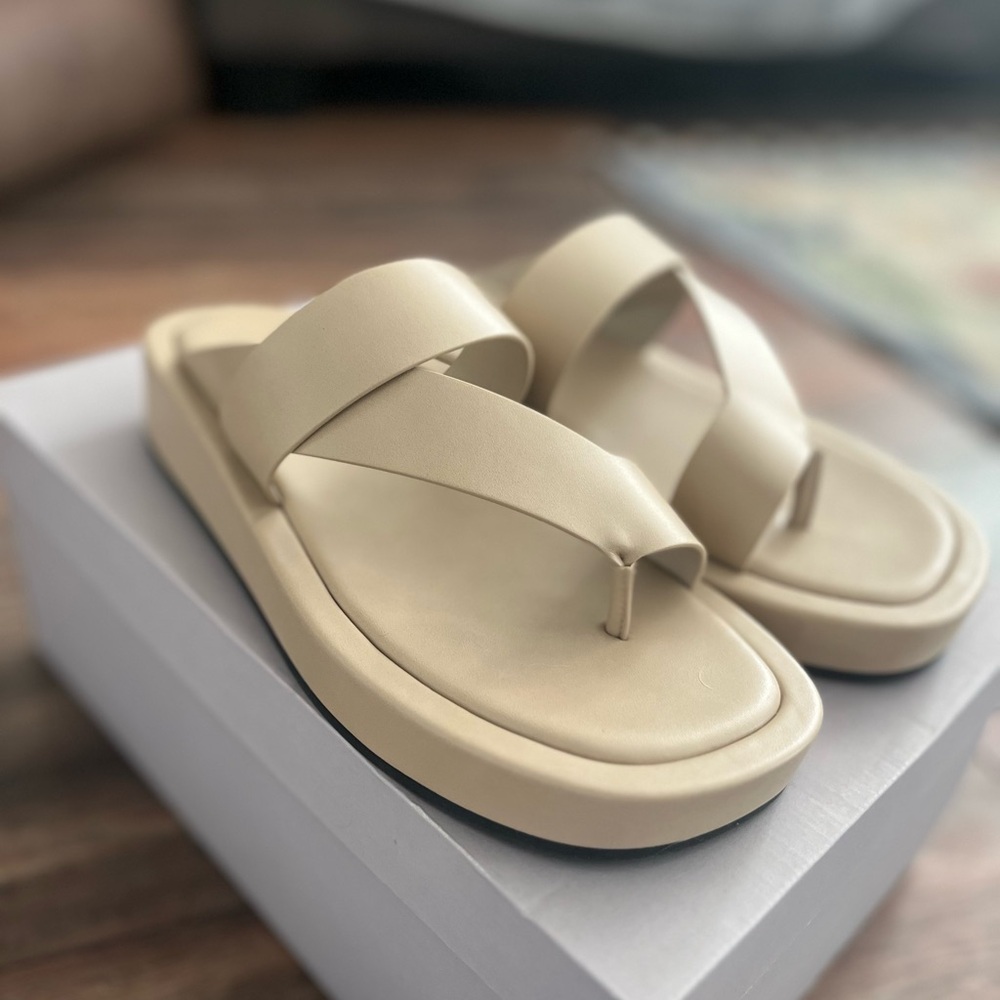 Charles & Keith Cream Sandals with Minimalist Design and Cushioned Sole